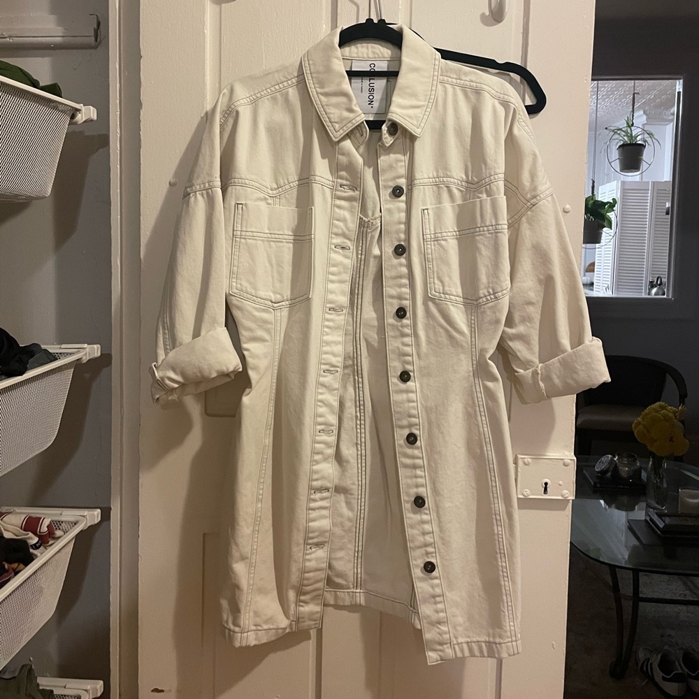 ASOS Cream Button-Front Mini Dress - Picture 4 of 9